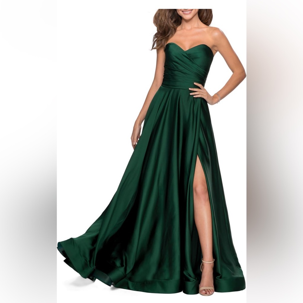 La Femme Satin Ballgown-Emerald